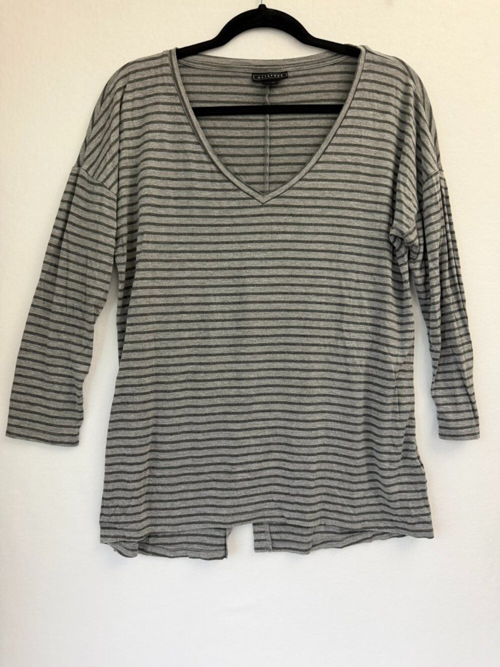 Metaphor Grey Black Striped Long Sleeve Tee Medium Split Hem Casual Top